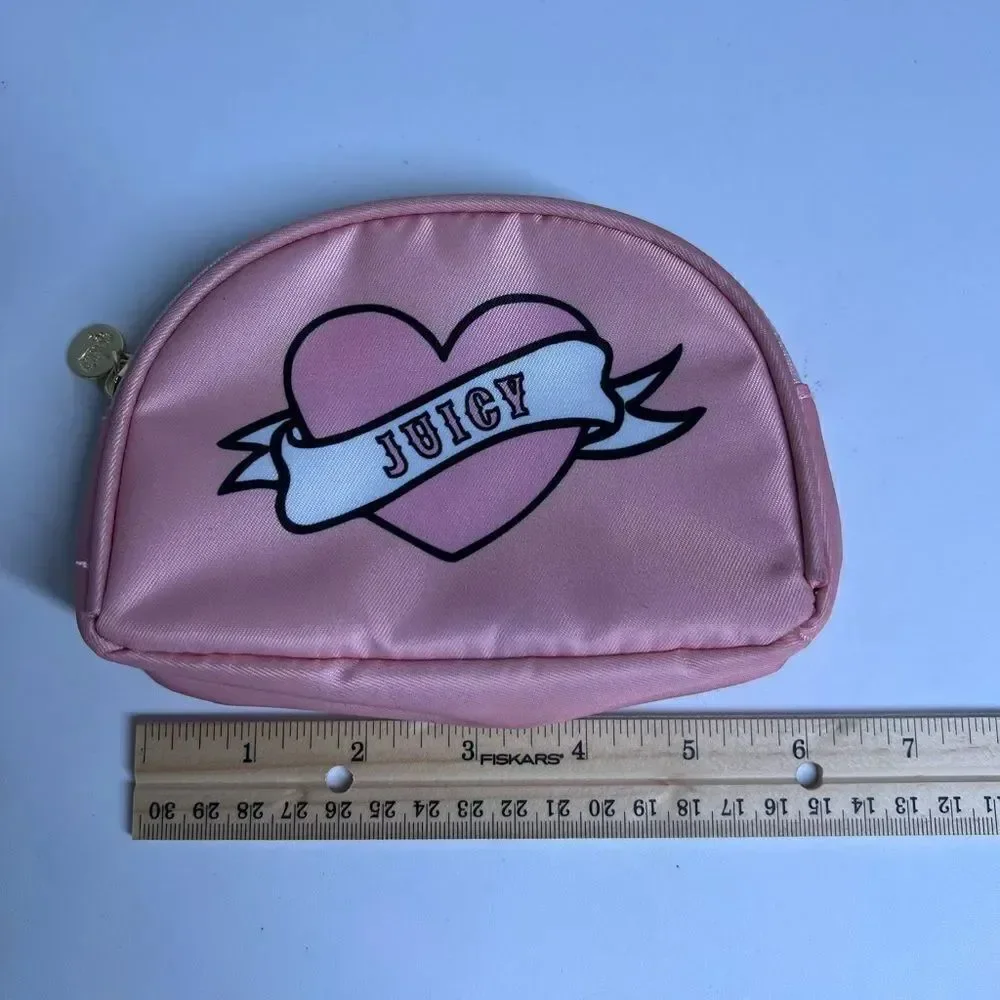 Juicy Couture Cosmetic Make Up Bag Pink Gold Zip Spellout Logo Preowned